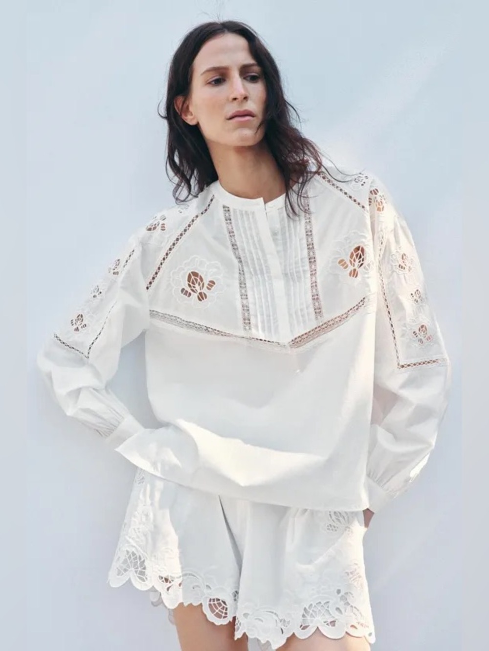 ZARA ZW COLLECTION EMBROIDERED OPENWORK BLOUSE